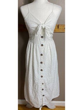 Japna White Eyelet Dress Midi Button Cottagecore Coquette Coastal Casual Wom S